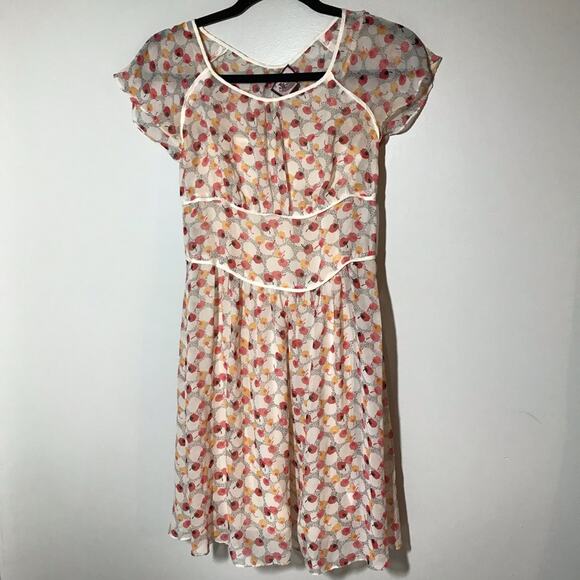 Juicy Couture silk cherry print dress ruffle flutter sleeve size 0 feminine - Picture 1 of 11